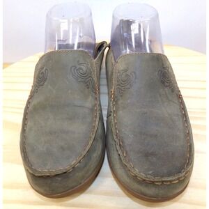 Olukai Nohea Nubuck Slip On‎ Shoes Womens Green Size 7 Loafers Nubuck Leather